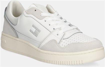 ΔΕΡΜΑΤΙΝΑ ΑΘΛΗΤΙΚΑ ΠΑΠΟΥΤΣΙΑ TJW RETRO BASKET SNEAKER ΧΡΩΜΑ: ΑΣΠΡΟ, EN0EN02818 TOMMY JEANS
