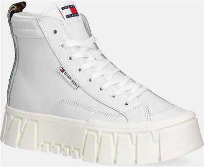 ΔΕΡΜΑΤΙΝΑ ΑΘΛΗΤΙΚΑ ΠΑΠΟΥΤΣΙΑ TJW VULC FLATFORM LEOPARD ΧΡΩΜΑ: ΜΠΕΖ, EN0EN02858 TOMMY JEANS