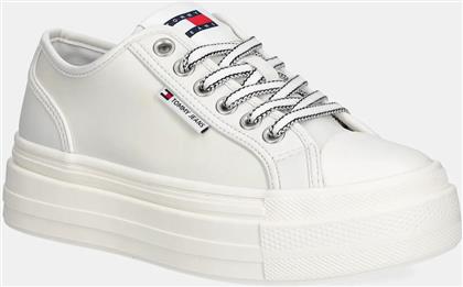ΔΕΡΜΑΤΙΝΑ ΕΛΑΦΡΙΑ ΠΑΠΟΥΤΣΙΑ TJW FOXING VULC LC LEATHER ΧΡΩΜΑ: ΜΠΕΖ, EN0EN02714 TOMMY JEANS