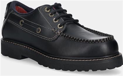 ΔΕΡΜΑΤΙΝΑ ΚΛΕΙΣΤΑ ΠΑΠΟΥΤΣΙΑ ARCHIVE 01 BOAT SHOE LEATHER ΑΝΔΡΙΚΑ, ΧΡΩΜΑ: ΜΑΥΡΟ, EM0EM01651 TOMMY JEANS