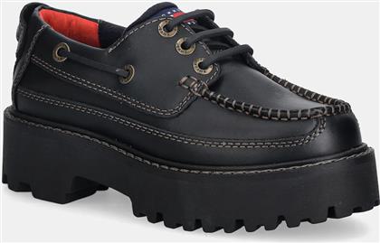 ΔΕΡΜΑΤΙΝΑ ΚΛΕΙΣΤΑ ΠΑΠΟΥΤΣΙΑ ARCHIVE 01 BOAT SHOE LEATHER ΧΡΩΜΑ: ΜΑΥΡΟ, EN0EN03003 TOMMY JEANS