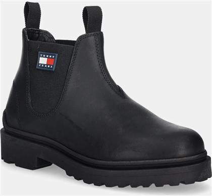 ΔΕΡΜΑΤΙΝΑ ΠΑΠΟΥΤΣΙΑ TJM CHELSEA LEATHER ΑΝΔΡΙΚΑ, ΧΡΩΜΑ: ΜΑΥΡΟ, EM0EM01630 TOMMY JEANS