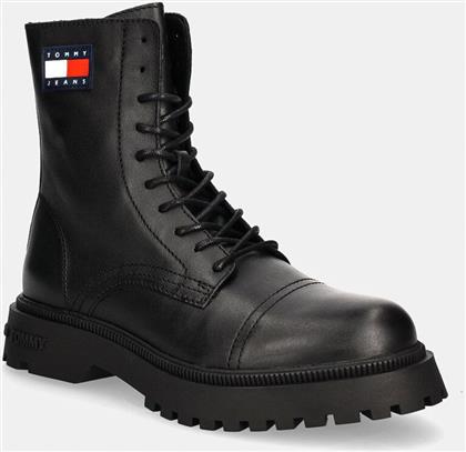 ΔΕΡΜΑΤΙΝΑ ΠΑΠΟΥΤΣΙΑ TJM LACE UP MID BOOT SMOOTH ΧΡΩΜΑ: ΜΑΥΡΟ, EM0EM01471 TOMMY JEANS