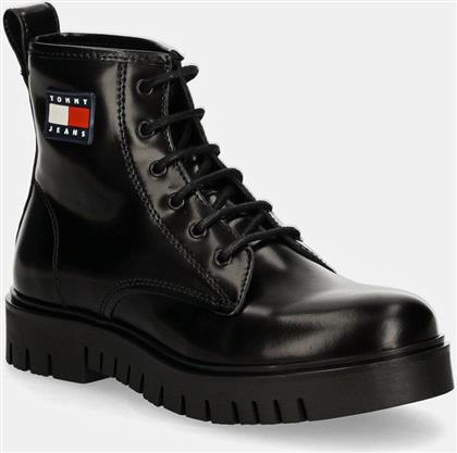 ΔΕΡΜΑΤΙΝΑ WORKERS TJW LACE UP BOOT ΧΡΩΜΑ: ΜΑΥΡΟ, EN0EN02624 TOMMY JEANS