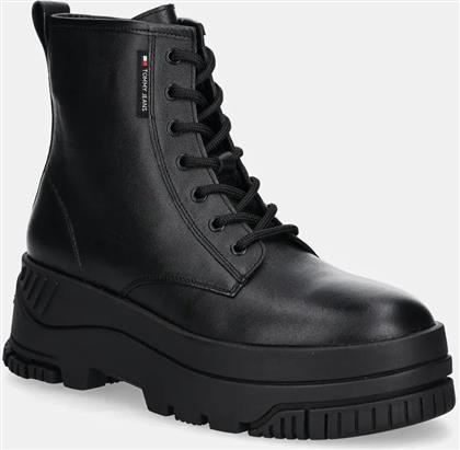 ΔΕΡΜΑΤΙΝΕΣ ΜΠΟΤΕΣ TJW LACE UP FLATFORM BOOT ΓΥΝΑΙΚΕΙΕΣ, ΧΡΩΜΑ: ΜΑΥΡΟ, EN0EN02665 TOMMY JEANS