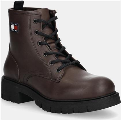 ΔΕΡΜΑΤΙΝΕΣ ΜΠΟΤΕΣ TJW LACE UP LEATHER BOOT ΓΥΝΑΙΚΕΙΕΣ, ΧΡΩΜΑ: ΚΑΦΕ, EN0EN02824 TOMMY JEANS