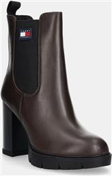 ΔΕΡΜΑΤΙΝΕΣ ΜΠΟΤΕΣ TJW LEATHER HEEL BOOT ΓΥΝΑΙΚΕΙΑ, ΧΡΩΜΑ: ΚΑΦΕ, EN0EN02831 TOMMY JEANS