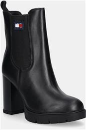 ΔΕΡΜΑΤΙΝΕΣ ΜΠΟΤΕΣ TJW LEATHER HEEL BOOT ΓΥΝΑΙΚΕΙΑ, ΧΡΩΜΑ: ΜΑΥΡΟ, EN0EN02831 TOMMY JEANS