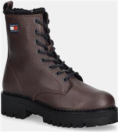 ΔΕΡΜΑΤΙΝΕΣ ΜΠΟΤΕΣ TJW URBAN LACEUP BOOT WL ΓΥΝΑΙΚΕΙΕΣ, ΧΡΩΜΑ: ΚΑΦΕ, EN0EN02906 TOMMY JEANS