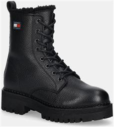 ΔΕΡΜΑΤΙΝΕΣ ΜΠΟΤΕΣ TJW URBAN LACEUP BOOT WL ΓΥΝΑΙΚΕΙΕΣ, ΧΡΩΜΑ: ΜΑΥΡΟ, EN0EN02906 TOMMY JEANS