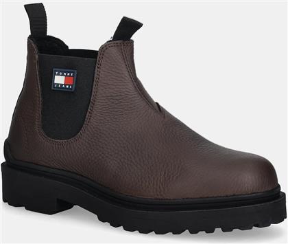 ΔΕΡΜΑΤΙΝΕΣ ΜΠΟΤΕΣ ΤΣΕΛΣΙ TJM CHELSEA LEATHER WL ΧΡΩΜΑ: ΚΑΦΕ, EM0EM01670 TOMMY JEANS