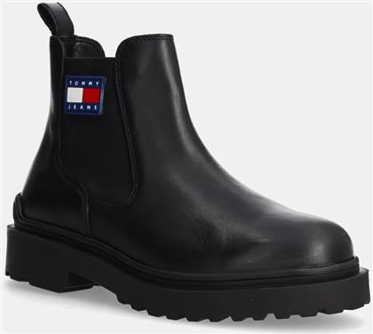 ΔΕΡΜΑΤΙΝΕΣ ΜΠΟΤΕΣ ΤΣΕΛΣΙ TJM LEATHER CHELSEA BOOT ΧΡΩΜΑ: ΜΑΥΡΟ, EM0EM01448 TOMMY JEANS