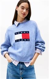 ΓΥΝΑΙΚΕΙΟ ΠΟΥΛΟΒΕΡ ΜΟΝΟΧΡΩΜΟ ΜΕ ΚΕΝΤΗΜΕΝΟ ΛΟΓΟΤΥΠΟ REGULAR FIT - DW0DW21782 ΓΑΛΑΖΙΟ TOMMY JEANS