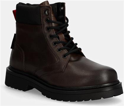 ΨΗΛΕΣ ΜΠΟΤΕΣ TJM LACE UP BOOT ΧΡΩΜΑ: ΚΑΦΕ, EM0EM01446 TOMMY JEANS