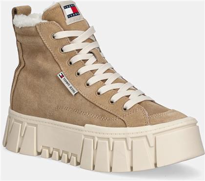ΣΟΥΕΤ ΠΑΠΟΥΤΣΙΑ TJW VULC FLATFORM SUEDE WL ΧΡΩΜΑ: ΚΑΦΕ, EN0EN02894 TOMMY JEANS