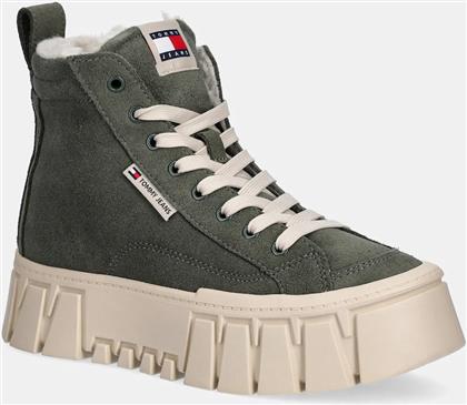 ΣΟΥΕΤ ΠΑΠΟΥΤΣΙΑ TJW VULC FLATFORM SUEDE WL ΧΡΩΜΑ: ΠΡΑΣΙΝΟ, EN0EN02894 TOMMY JEANS