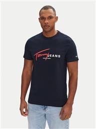 T-SHIRT SIGNATURE DNA DM0DM20817 ΣΚΟΥΡΟ ΜΠΛΕ REGULAR FIT TOMMY JEANS