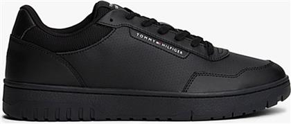TOMMY HILFIGER ΑΝΔΡΙΚΑ ΔΕΡΜΑΤΙΝΑ SNEAKERS ΜΕ ΛΟΓΟΤΥΠΟ - FM0FM05629 ΜΑΥΡΟ TOMMY JEANS