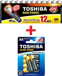 ΑΛΚΑΛΙΚΕΣ ΜΠΑΤΑΡΙΕΣ HIGH POWER AAA LR03 (12ΤΜΧ) ALPHA POWER AA LR6 (6ΤΜΧ) TOSHIBA