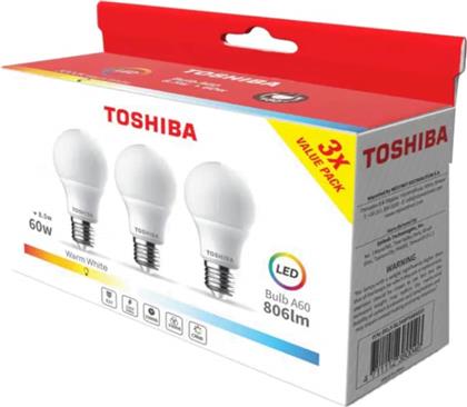 ΛΑΜΠΕΣ LED A60 E27 8.5W 3000K 3ΤΜΧ - ΘΕΡΜΟ ΛΕΥΚΟ TOSHIBA