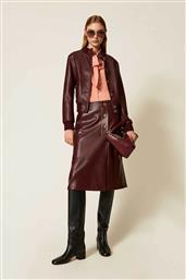 ΓΥΝΑΙΚΕΙΑ MIDI ΦΟΥΣΤΑ FAUX LEATHER JACKET ΜΕ ΚΟΥΜΠΙΑ - 252TP2233 ΜΠΟΡΝΤΟ TWINSET