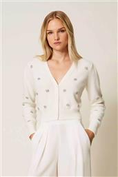 ΓΥΝΑΙΚΕΙΑ ΠΛΕΚΤΗ ΖΑΚΕΤΑ ΜΕ V ΚΑΙ ΚΕΝΤΗΜΕΝΑ ΣΧΕΔΙΑ ΑΠΟ ΣΤΡΑΣ LOOSE FIT - 252TT3180 ΕΚΡΟΥ TWINSET