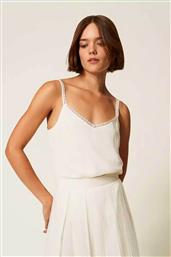 ΓΥΝΑΙΚΕΙΟ ΑΜΑΝΙΚΟ ΤΟΠ ΜΕ ΜΕΤΑΞΙ STRAIGHT FIT - 252TT2411 ΕΚΡΟΥ TWINSET