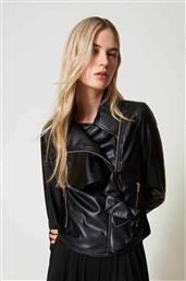 ΓΥΝΑΙΚΕΙΟ BIKER JACKET ΜΟΝΟΧΡΩΜΟ ΜΕ ΤΣΕΠΕΣ ΜΕ ΦΕΡΜΟΥΑΡ - 242LI2XBB ΜΑΥΡΟ TWINSET