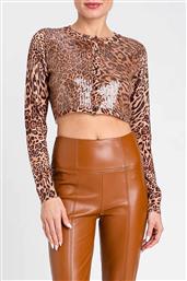 ΓΥΝΑΙΚΕΙΟ CROPPED ΤΟΠ ΠΛΕΚΤΟ ΜΕ ANIMAL PRINT ΚΑΙ ΠΑΓΙΕΤΑ - 252TP3611 ΚΑΦΕ TWINSET