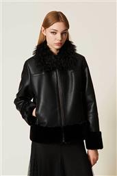 ΓΥΝΑΙΚΕΙΟ FAUX LEATHER JACKET ΜΕ FAUX ΓΟΥΝΙΝΟ ΓΙΑΚΑ - 252TP2410 ΜΑΥΡΟ TWINSET