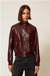 ΓΥΝΑΙΚΕΙΟ FAUX LEATHER JACKET ΜΕ ΚΟΥΜΠΙΑ - 252TP2232 ΜΠΟΡΝΤΟ TWINSET