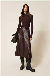 ΓΥΝΑΙΚΕΙΟ MIDI ΦΟΡΕΜΑ ΜΕ ΠΛΕΚΤΟ RIBBED ΑΝΩ ΜΕΡΟΣ ΚΑΙ ΦΟΥΣΤΑ ΜΕ ΔΕΡΜΑΤΙΝΗ ΟΨΗ - 252TT3560 ΚΑΦΕ ΣΚΟΥΡΟ TWINSET από το NOTOS