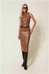 ΓΥΝΑΙΚΕΙΟ MIDI ΦΟΡΕΜΑ ΠΛΕΚΤΟ ΜΕ ANIMAL PRINT ΚΑΙ ΠΑΓΙΕΤΑ - 252TP3610 ΚΑΦΕ TWINSET