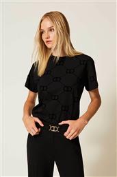ΓΥΝΑΙΚΕΙΟ T-SHIRT ΜΕ ALL-OVER ΑΝΑΓΛΥΦΟ ΛΟΓΟΤΥΠΟ - 252TP2055 ΜΑΥΡΟ TWINSET