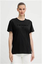 ΓΥΝΑΙΚΕΙΟ T-SHIRT ΜΕ ΑΝΑΓΛΥΦΟ ΛΟΓΟΤΥΠΟ - 252TP2050 ΜΑΥΡΟ TWINSET