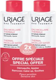 PROMO EAU THERMAL MICELLAR WATER WITH APRICOT EXTRACT SENSITIVE SKIN ΙΑΜΑΤΙΚΟ ΜΙΚΥΛΛΙΑΚΟ ΝΕΡΟ ΓΙΑ ΝΤΕΜΑΚΙΓΙΑΖ, ΚΑΤΑΛΛΗΛΟ ΓΙΑ ΕΥΑΙΣΘΗΤΕΣ ΕΠΙΔΕΡΜΙΔΕΣ 1LT (2X500ML) URIAGE