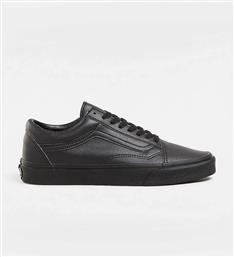 UNISEX ΔΕΡΜΑΤΙΝΑ SNEAKERS ΜΟΝΟΧΡΩΜΑ ΜΕ TRADEMARK TONE-ON-TONE ΡΙΓΑ ΣΤΟ ΠΛΑΙ ''OLD SKOOL CLASSIC TUMBLE'' - VN0A38G1PXP1 ΜΑΥΡΟ VANS