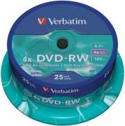 43639 4X DVD-RW 4.7GB SPINDLE 25PCS VERBATIM