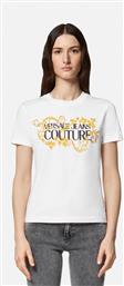 ΓΥΝΑΙΚΕΙΟ T-SHIRT ΜΟΝΟΧΡΩΜΟ ΒΑΜΒΑΚΕΡΟ ΜΕ CONTRAST LOGO ΚΑΙ BAROQUE PRINT - 77HAHE05CJ00E ΛΕΥΚΟ VERSACE JEANS COUTURE