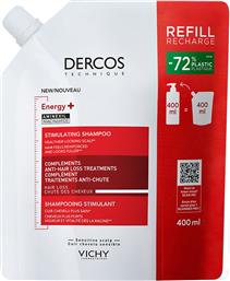 DERCOS ENERGY+ STIMULATING SHAMPOO ΣΑΜΠΟΥΑΝ ΚΑΤΑ ΤΗΣ ΤΡΙΧΟΠΤΩΣΗΣ ΠΟΥ ΕΠΑΝΑΦΕΡΕΙ ΤΗ ΖΩΝΤΑΝΙΑ ΣΤΑ ΜΑΛΛΙΑ, ΑΦΗΝΟΝΤΑΣ ΕΥΧΑΡΙΣΤΗ ΥΦΗ ΕΝΔΥΝΑΜΩΝΟΝΤΑΣ ΤΗΝ ΤΡΙΧΑ & ΤΟ ΤΡΙΧΩΤΟ REFILL 400ML VICHY