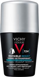 HOMME 72H INVISIBLE RESIST ANTI-STAINS & ANTI-IRRITATIONS DETRANSPIRANT ROLL-ON ΑΝΔΡΙΚΟ ΑΠΟΣΜΗΤΙΚΟ ROLL-ON ΓΙΑ ΠΡΟΣΤΑΣΙΑ ΕΩΣ & 72 ΩΡΕΣ ΑΠΟ ΤΗΝ ΕΝΤΟΝΗ ΕΦΙΔΡΩΣΗ 50ML VICHY
