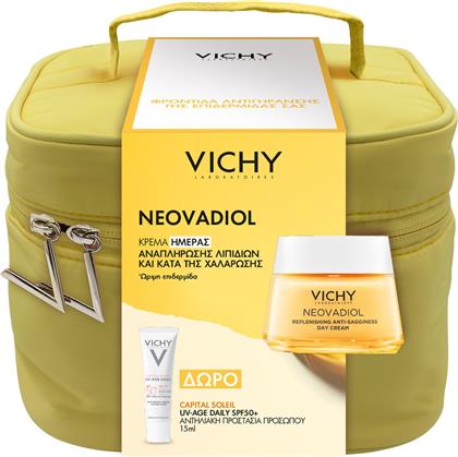 PROMO NEOVADIOL REPLENISHING ANTI-SAGGINESS DAY CREAM 50ML & ΔΩΡΟ CAPITAL SOLEIL UV-AGE DAILY SPF50+, 15ML & ΔΩΡΟ ΝΕΣΕΣΕΡ 1 ΤΕΜΑΧΙΟ VICHY