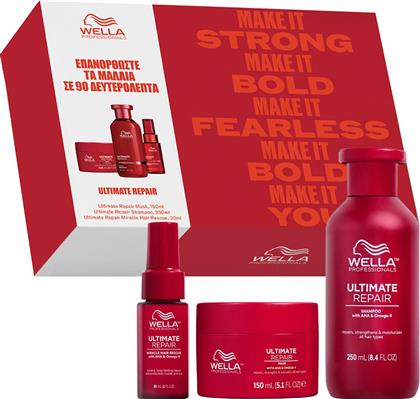 PROFESSIONALS PROMO ULTIMATE REPAIR MIRACLE HAIR RESCUE SERUM STEP 3, 30ML & HAIR MASK 150ML & SHAMPOO 250ML WELLA