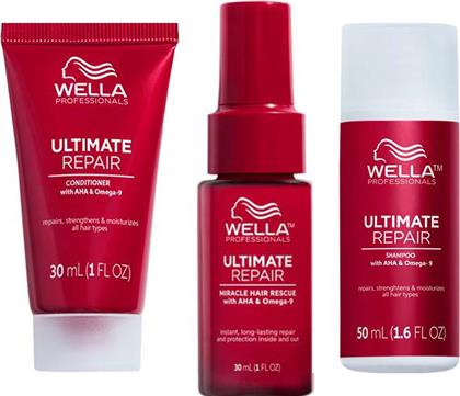 PROFESSIONALS PROMO ULTIMATE REPAIR SHAMPOO 50ML & CONDITIONER 30ML & MIRACLE HAIR RESCUE SERUM 30ML WELLA