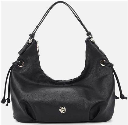 ? ΓΥΝΑΙΚΕΙΑ ΤΣΑΝΤΑ HOBO ΜΕ FAUX LEATHER ΚΑΙ ΜΕΤΑΛΛΙΚΟ ΛΟΓΟΤΥΠΟ - DAF004F6 ΜΑΥΡΟ YNOT