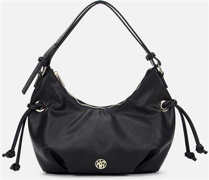 ? ΓΥΝΑΙΚΕΙΑ ΤΣΑΝΤΑ HOBO ΜΕ FAUX LEATHER ΚΑΙ ΜΕΤΑΛΛΙΚΟ ΛΟΓΟΤΥΠΟ - DAF005F6 ΜΑΥΡΟ YNOT