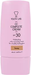 CC COMPLETE CREAM SPF30 ΕΝΥΔΑΤΙΚΗ ΚΡΕΜΑ ΠΡΟΣΩΠΟΥ ΚΑΤΑ ΤΩΝ ΚΗΛΙΔΩΝ & ΤΩΝ ΑΤΕΛΕΙΩΝ ΓΙΑ ΟΜΟΙΟΜΟΡΦΟ ΤΟΝΟ ΥΨΗΛΗΣ ΠΡΟΣΤΑΣΙΑΣ ΜΕ ΧΡΩΜΑ 40ML - HONEY (MEDIUM) YOUTH LAB