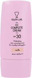 CC COMPLETE CREAM SPF30 ΕΝΥΔΑΤΙΚΗ ΚΡΕΜΑ ΠΡΟΣΩΠΟΥ ΚΑΤΑ ΤΩΝ ΚΗΛΙΔΩΝ & ΤΩΝ ΑΤΕΛΕΙΩΝ ΓΙΑ ΟΜΟΙΟΜΟΡΦΟ ΤΟΝΟ ΥΨΗΛΗΣ ΠΡΟΣΤΑΣΙΑΣ ΜΕ ΧΡΩΜΑ 40ML - VANILLA (LIGHT) YOUTH LAB