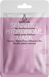 SENSITIVE HYDROBIOME MASK ΚΑΤΑΠΡΑΥΝΤΙΚΗ ΥΦΑΣΜΑΤΙΝΗ ΜΑΣΚΑ ΠΡΟΣΩΠΟΥ ΓΙΑ ΕΝΥΔΑΤΩΣΗ ΤΟΥ ΕΥΑΙΣΘΗΤΟΥ ΔΕΡΜΑΤΟΣ, ΜΕ ΣΗΜΑΔΙΑ ΑΦΥΔΑΤΩΣΗΣ & ΕΡΕΘΙΣΜΟΥ 1 ΤΕΜΑΧΙΟ YOUTH LAB