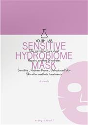SENSITIVE HYDROBIOME MASK ΚΑΤΑΠΡΑΥΝΤΙΚΗ ΥΦΑΣΜΑΤΙΝΗ ΜΑΣΚΑ ΠΡΟΣΩΠΟΥ ΓΙΑ ΕΝΥΔΑΤΩΣΗ ΤΟΥ ΕΥΑΙΣΘΗΤΟΥ ΔΕΡΜΑΤΟΣ, ΜΕ ΣΗΜΑΔΙΑ ΑΦΥΔΑΤΩΣΗΣ & ΕΡΕΘΙΣΜΟΥ 4 ΤΕΜΑΧΙΑ YOUTH LAB